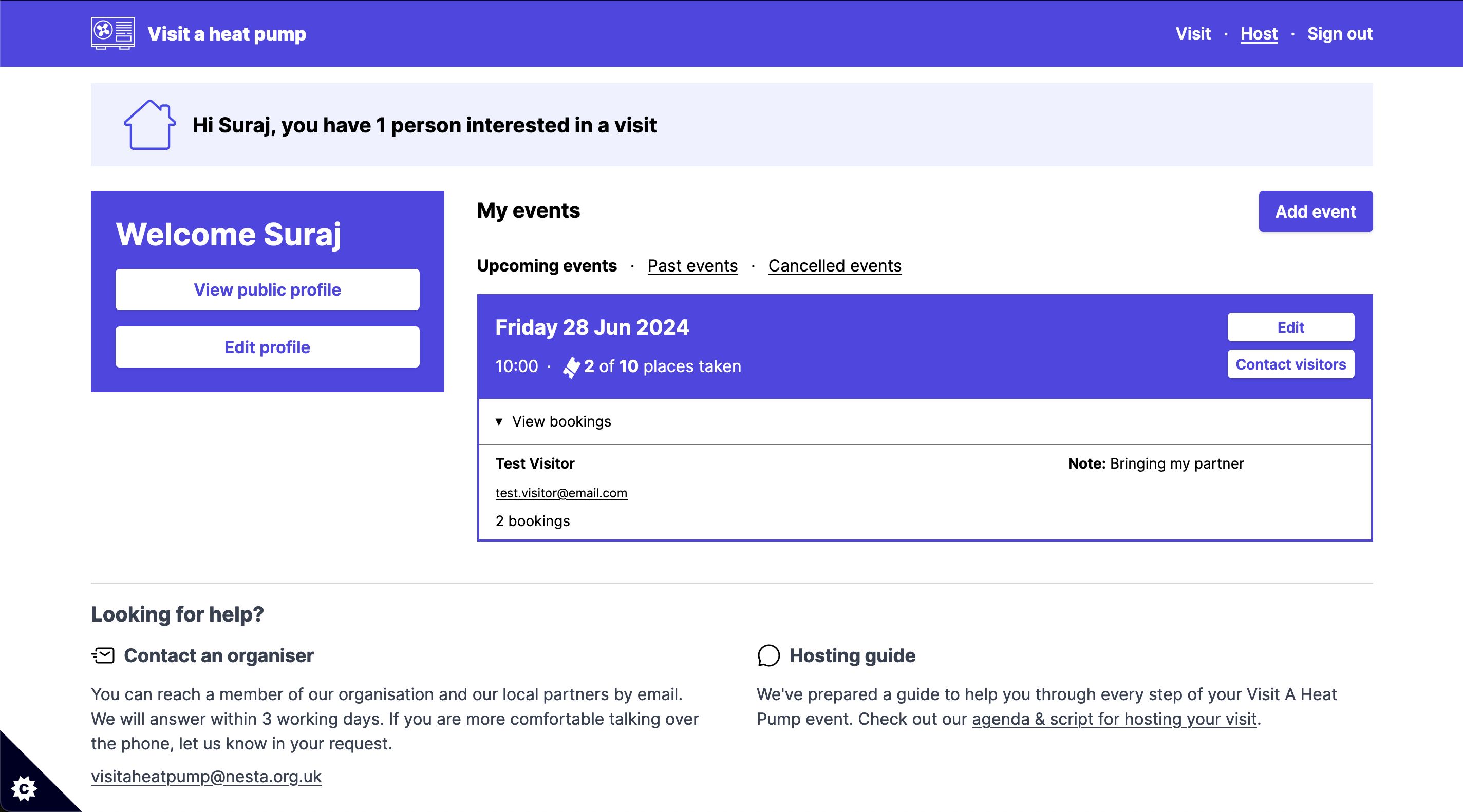 Screenshot of the Visit a Heat Pump platform