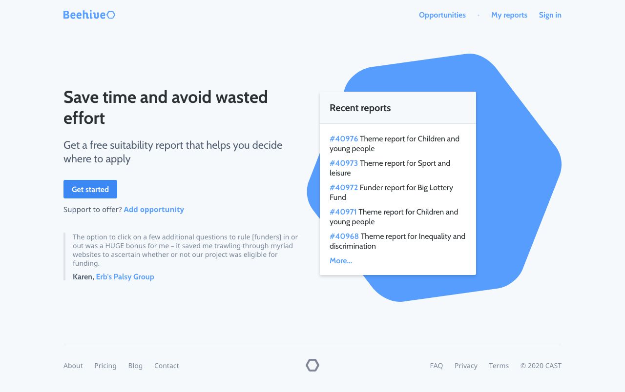 Screenshot of the website Beehive product
